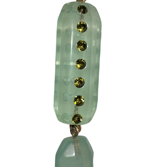 J.Crew Double Sided Lucite Pave Necklace Green Jade Color Statement OriginalBox - Picture 10 of 11